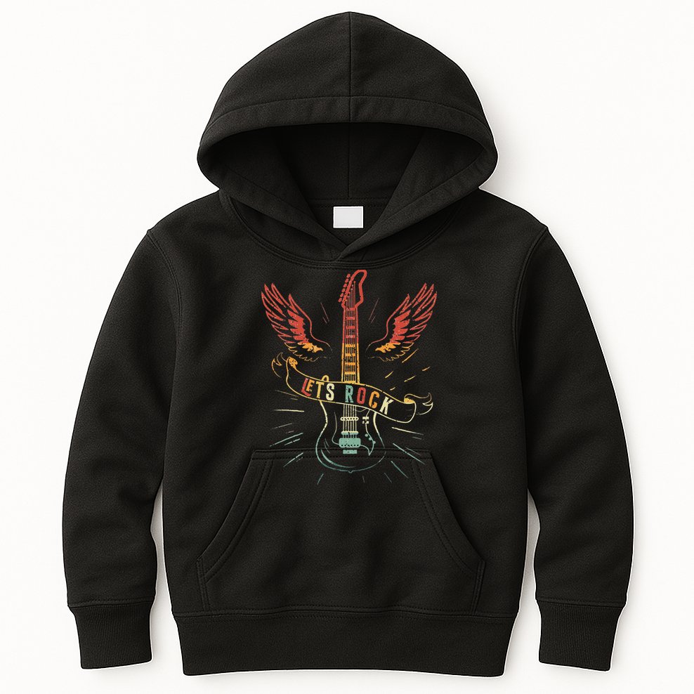 Lets Rock Rock n Roll Guitar Retro lovers Kids Hoodie