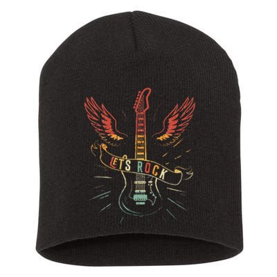 Lets Rock Rock n Roll Guitar Retro lovers Short Acrylic Beanie