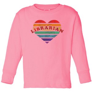 Librarian Retro Rainbow Heart 80s Whimsy LGBTQ Pride G Toddler Long Sleeve Shirt