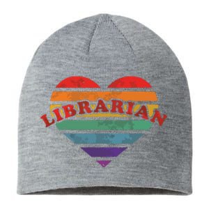 Librarian Retro Rainbow Heart 80s Whimsy LGBTQ Pride G Sustainable Beanie