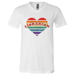 Librarian Retro Rainbow Heart 80s Whimsy LGBTQ Pride G V-Neck T-Shirt