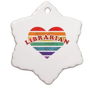 Librarian Retro Rainbow Heart 80s Whimsy LGBTQ Pride G Ceramic Star Ornament