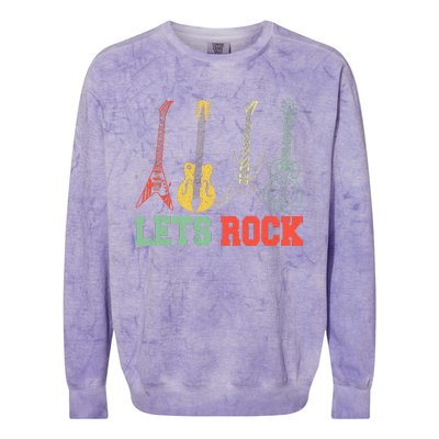 Lets Rock Rock Roll Guitar Retro Colorblast Crewneck Sweatshirt