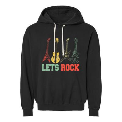 Lets Rock Rock Roll Guitar Retro Garment-Dyed Fleece Hoodie