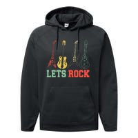 Lets Rock Rock Roll Guitar Retro Performance Fleece Hoodie