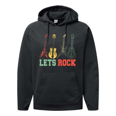 Lets Rock Rock Roll Guitar Retro Performance Fleece Hoodie