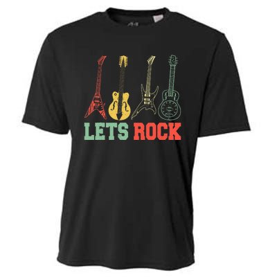 Lets Rock Rock Roll Guitar Retro Cooling Performance Crew T-Shirt