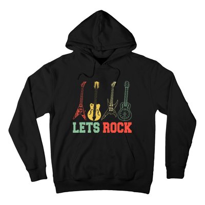 Lets Rock Rock Roll Guitar Retro Hoodie