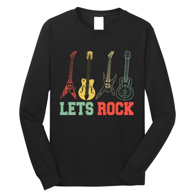 Lets Rock Rock Roll Guitar Retro Long Sleeve Shirt