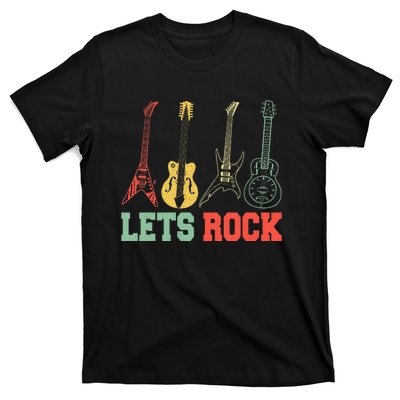 Lets Rock Rock Roll Guitar Retro T-Shirt