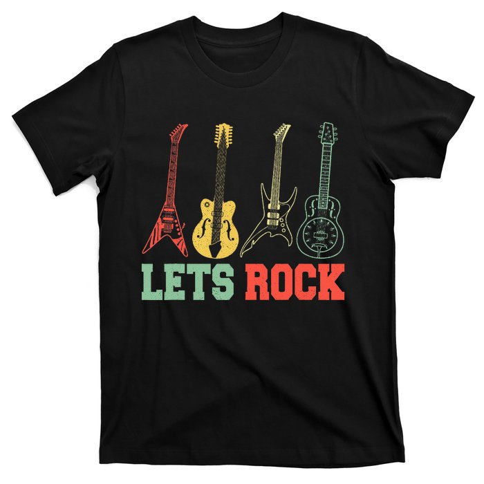 Lets Rock Rock Roll Guitar Retro T-Shirt