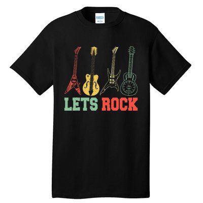 Lets Rock Rock Roll Guitar Retro Tall T-Shirt