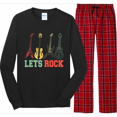 Lets Rock Rock Roll Guitar Retro Long Sleeve Pajama Set