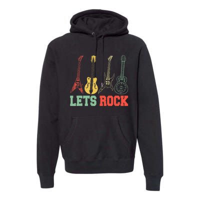 Lets Rock Rock Roll Guitar Retro Premium Hoodie