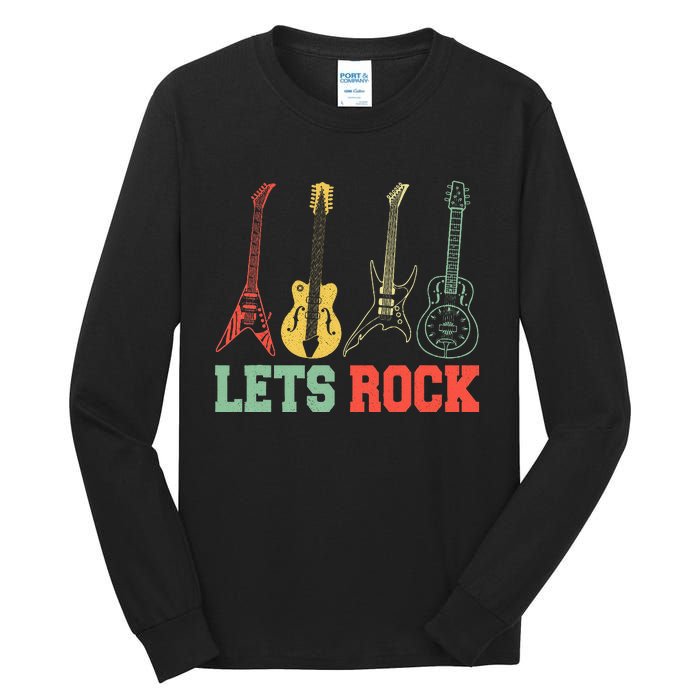 Lets Rock Rock Roll Guitar Retro Tall Long Sleeve T-Shirt