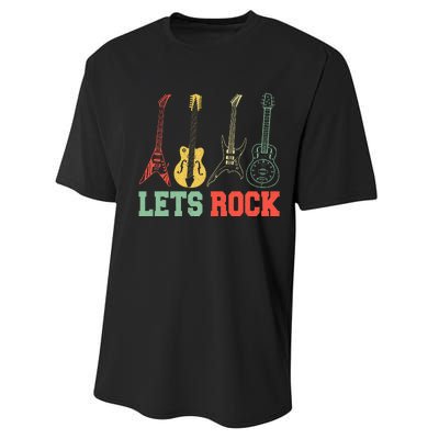 Lets Rock Rock Roll Guitar Retro Performance Sprint T-Shirt