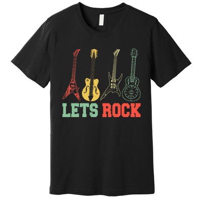 Lets Rock Rock Roll Guitar Retro Premium T-Shirt