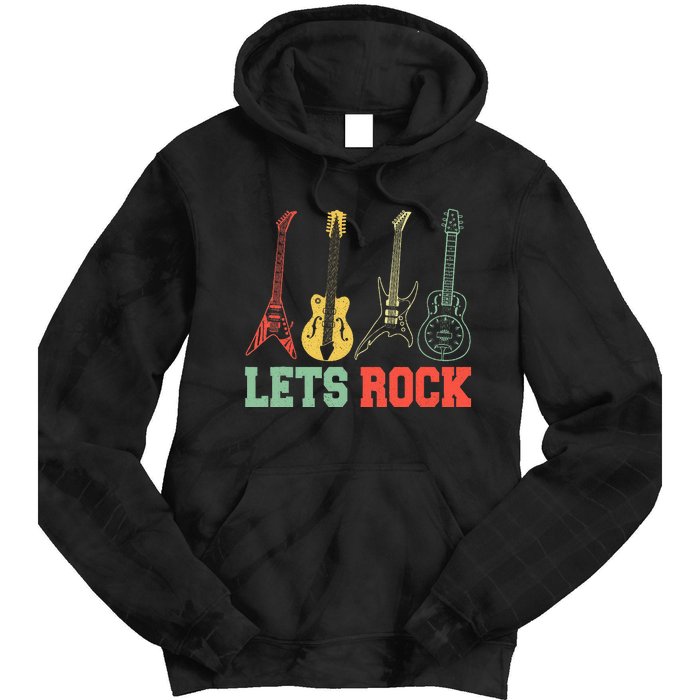 Lets Rock Rock Roll Guitar Retro Tie Dye Hoodie