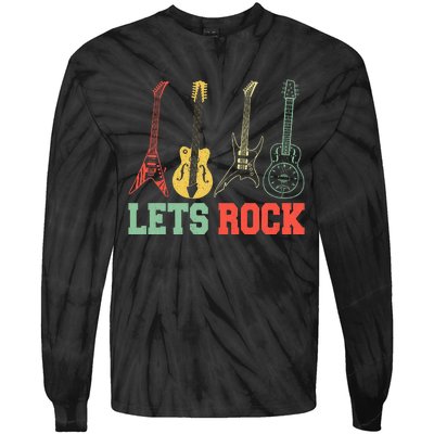 Lets Rock Rock Roll Guitar Retro Tie-Dye Long Sleeve Shirt