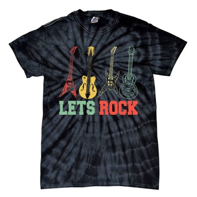 Lets Rock Rock Roll Guitar Retro Tie-Dye T-Shirt