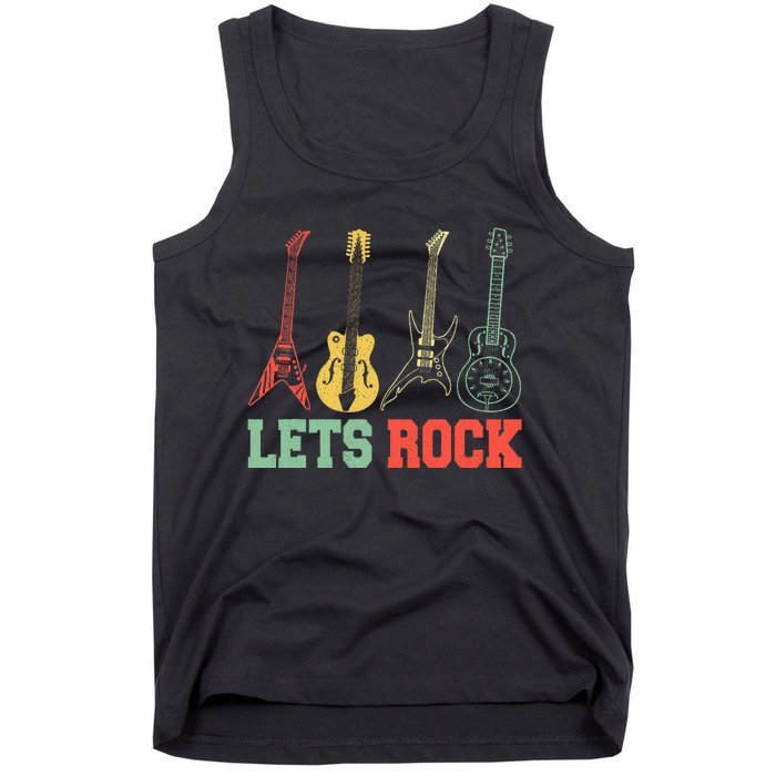 Lets Rock Rock Roll Guitar Retro Tank Top