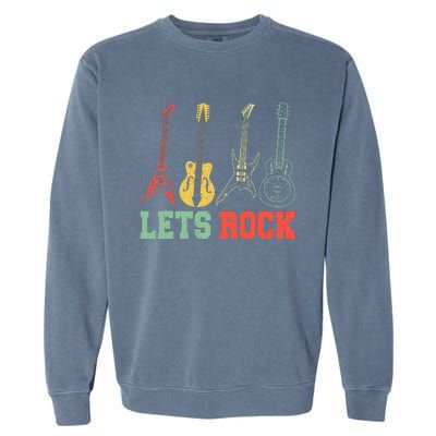 Lets Rock Rock Roll Guitar Retro Garment-Dyed Sweatshirt