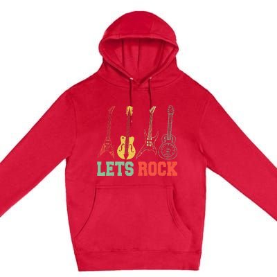 Lets Rock Rock Roll Guitar Retro Premium Pullover Hoodie