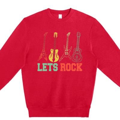 Lets Rock Rock Roll Guitar Retro Premium Crewneck Sweatshirt