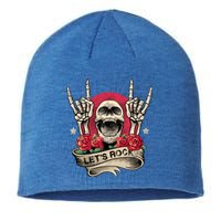 Lets Rock Rock And Roll Skeleton Hand Vintage Retro Rock Concert Gift Sustainable Beanie