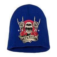 Lets Rock Rock And Roll Skeleton Hand Vintage Retro Rock Concert Gift Short Acrylic Beanie