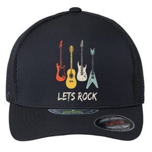 Lets Rock Rock N Roll Guitar Retro Gift Men Women Flexfit Unipanel Trucker Cap