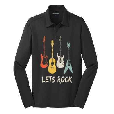 Lets Rock Rock N Roll Guitar Retro Gift Men Women Silk Touch Performance Long Sleeve Polo