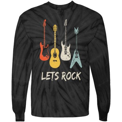 Lets Rock Rock N Roll Guitar Retro Gift Men Women Tie-Dye Long Sleeve Shirt