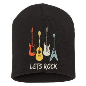 Lets Rock Rock N Roll Guitar Retro Gift Men Women Short Acrylic Beanie