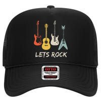 Lets Rock Rock N Roll Guitar Retro Gift Men Women High Crown Mesh Back Trucker Hat