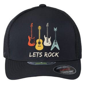 Lets Rock Rock N Roll Guitar Retro Gift Men Women Flexfit Unipanel Trucker Cap