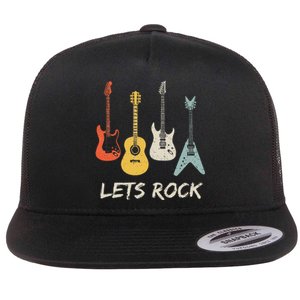 Lets Rock Rock N Roll Guitar Retro Gift Men Women Flat Bill Trucker Hat