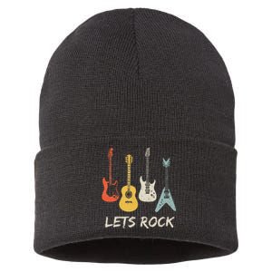 Lets Rock Rock N Roll Guitar Retro Gift Men Women Sustainable Knit Beanie