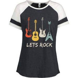 Lets Rock Rock N Roll Guitar Retro Gift Men Women Enza Ladies Jersey Colorblock Tee