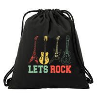 Lets Rock Rock N Roll Guitar Retro Drawstring Bag