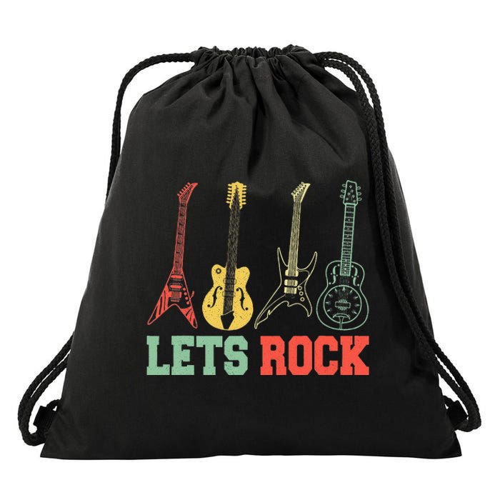 Lets Rock Rock N Roll Guitar Retro Drawstring Bag