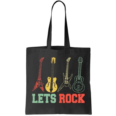 Lets Rock Rock N Roll Guitar Retro Tote Bag