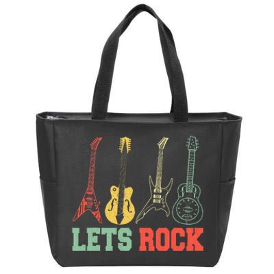 Lets Rock Rock N Roll Guitar Retro Zip Tote Bag