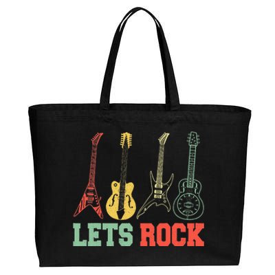 Lets Rock Rock N Roll Guitar Retro Cotton Canvas Jumbo Tote