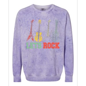 Lets Rock Rock N Roll Guitar Retro Colorblast Crewneck Sweatshirt