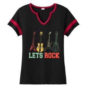 Lets Rock Rock N Roll Guitar Retro Ladies Halftime Notch Neck Tee