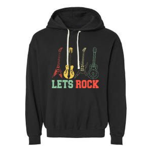 Lets Rock Rock N Roll Guitar Retro Garment-Dyed Fleece Hoodie