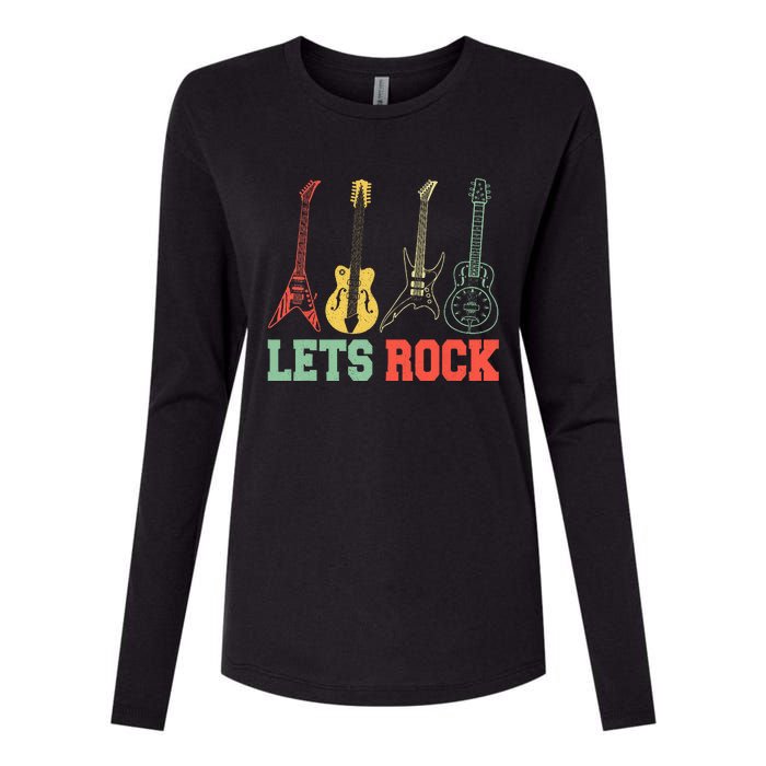 Lets Rock Rock N Roll Guitar Retro Womens Cotton Relaxed Long Sleeve T-Shirt