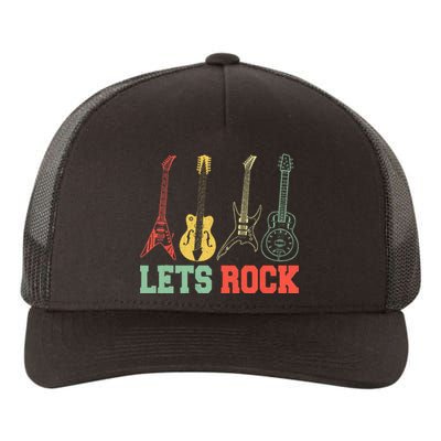 Lets Rock Rock N Roll Guitar Retro Yupoong Adult 5-Panel Trucker Hat