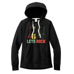 Lets Rock Rock N Roll Guitar Retro Women's Fleece Hoodie